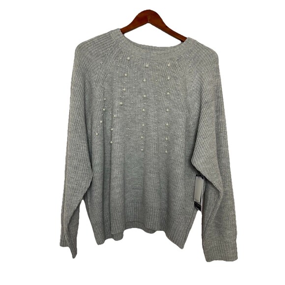 French Connection Women's XXL Pearl Embellished Sweater Light Grey Knit NEW - Picture 1 of 6